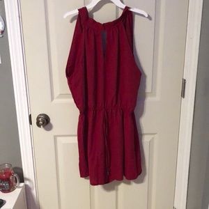 women’s red, silky romper, cute festive